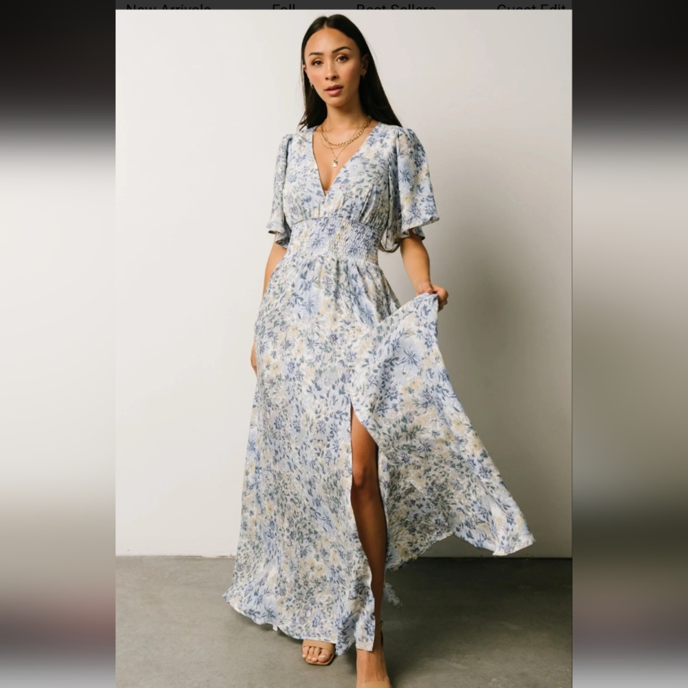 Baltic Born Blue and Cream Floral Maxi Dress